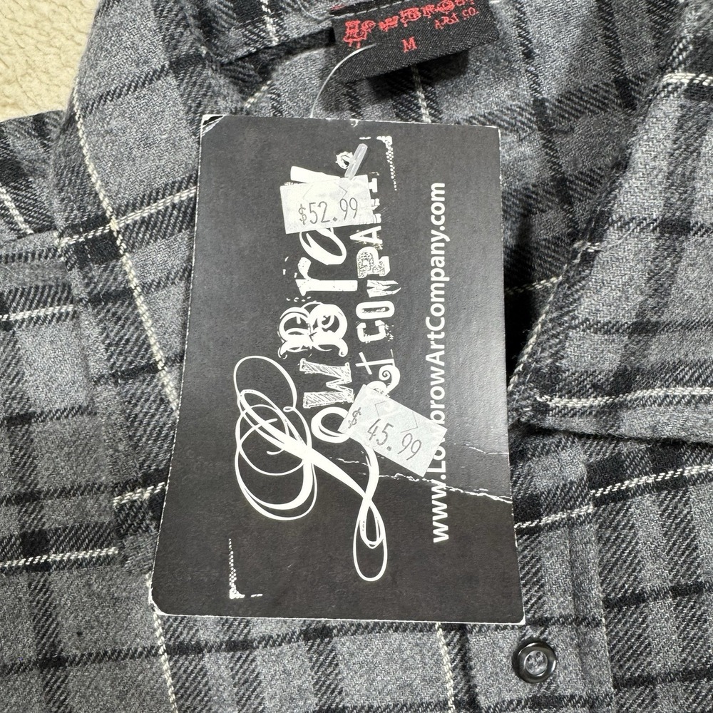 Lowbrow Art Company Shirt Mens Medium Plaid Button-Up Flannel Low Life Skull NEW - Picture 9 of 16